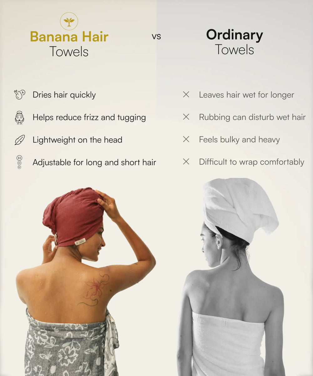 Banana Double Cloth Hair Towel | 330 GSM | 25cm x 65cm x 5 cm