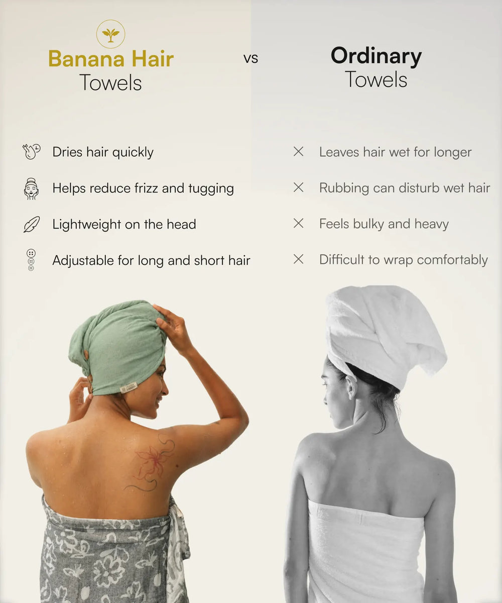 Banana Double Cloth Hair Towel | 330 GSM | 25cm x 65cm x 5 cm
