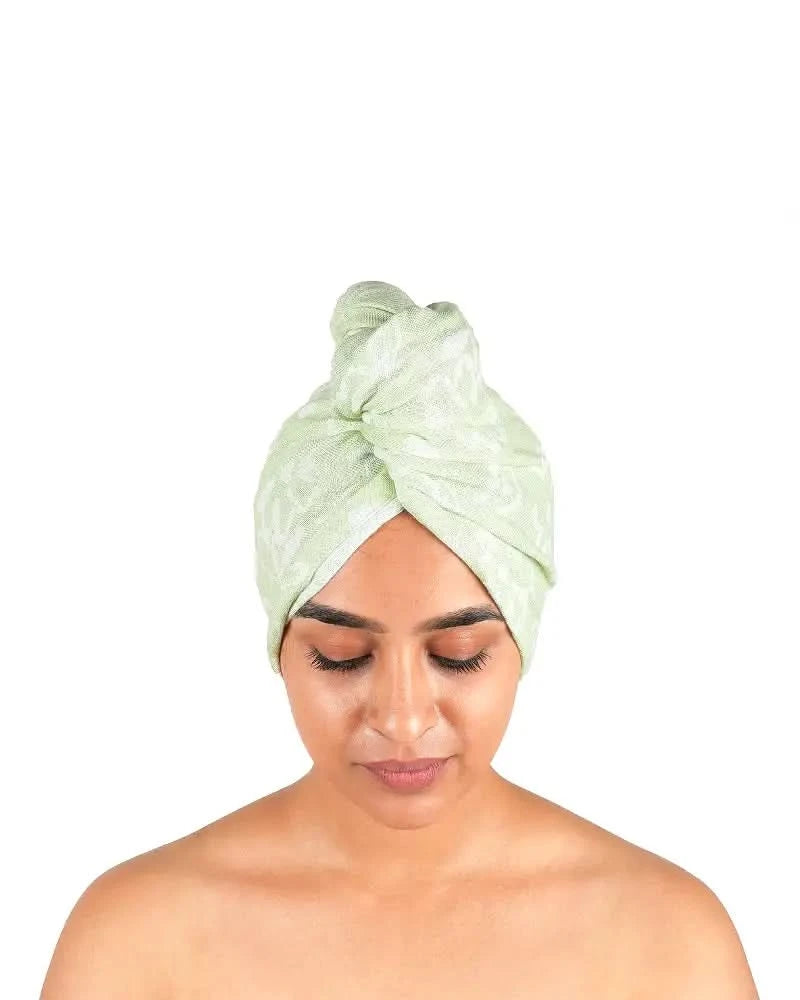 Banana Jacquard Floral Hair Towel | 350GSM |  25cm x 65cm x 5 cm