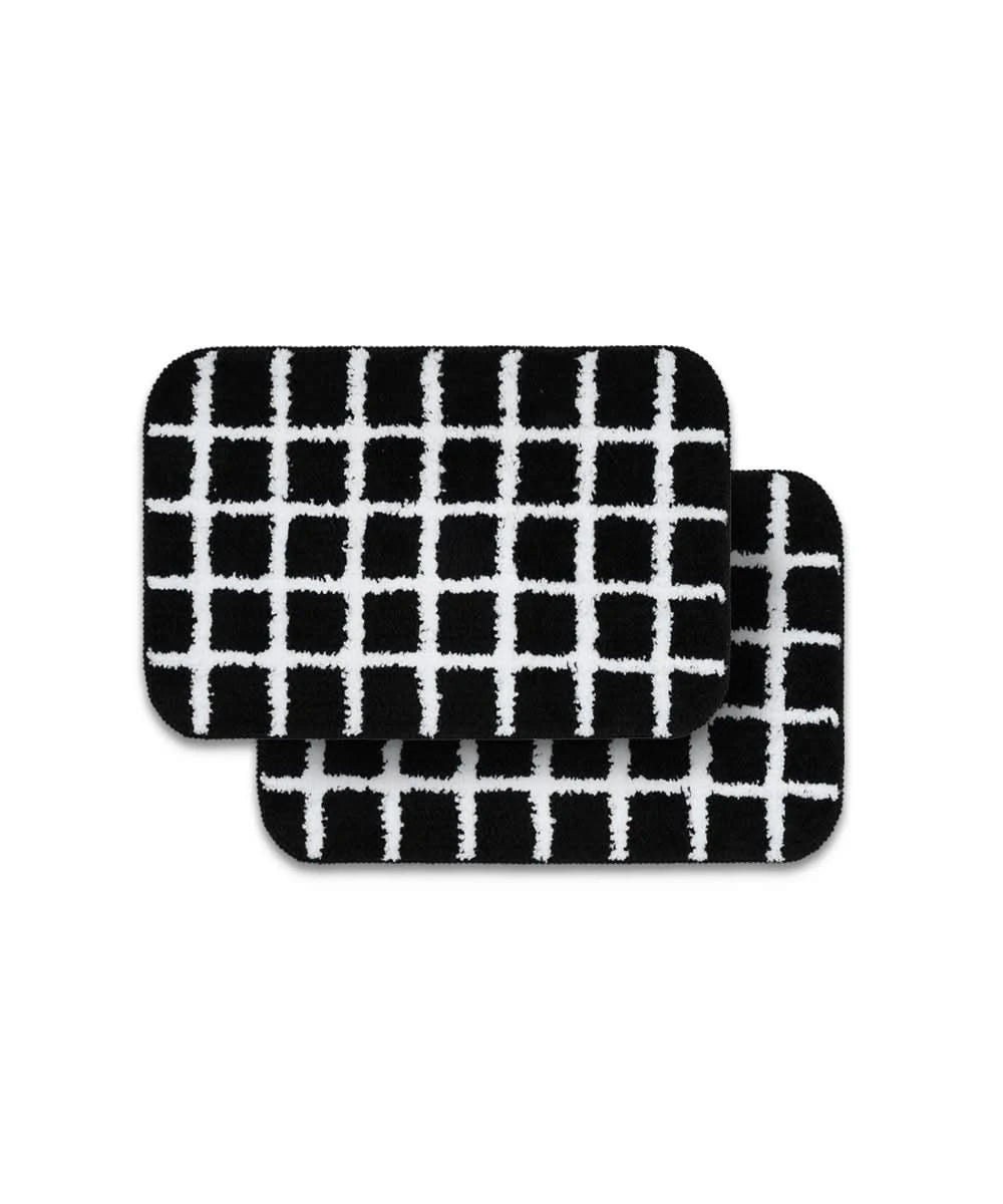 Checkered Bath Mat | Black Color | Pack of 2