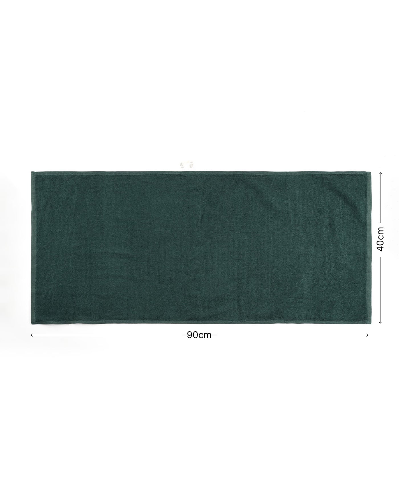 Bottle green , Banana terry gym towel with dimensions on a white background