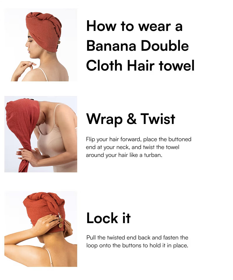 Banana Double Cloth Hair Towel | 350 GSM | 25cm x 65cm x 5 cm