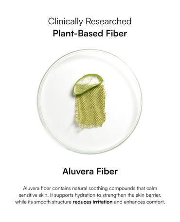 Aluvera Fiber on a clear plate with text about its benefits.