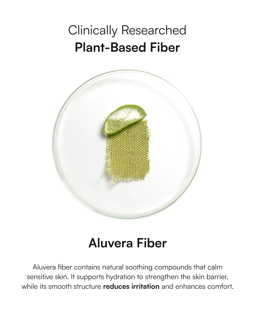 Aluvera Fiber on a clear plate with text about its benefits.