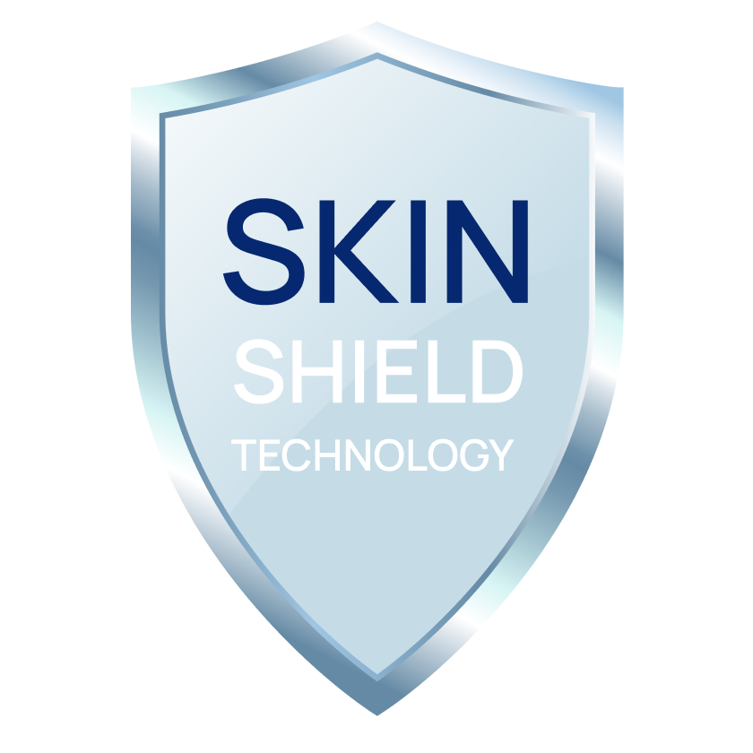 Shield-shaped logo with 'SKIN SHIELD TECHNOLOGY' text on a white background