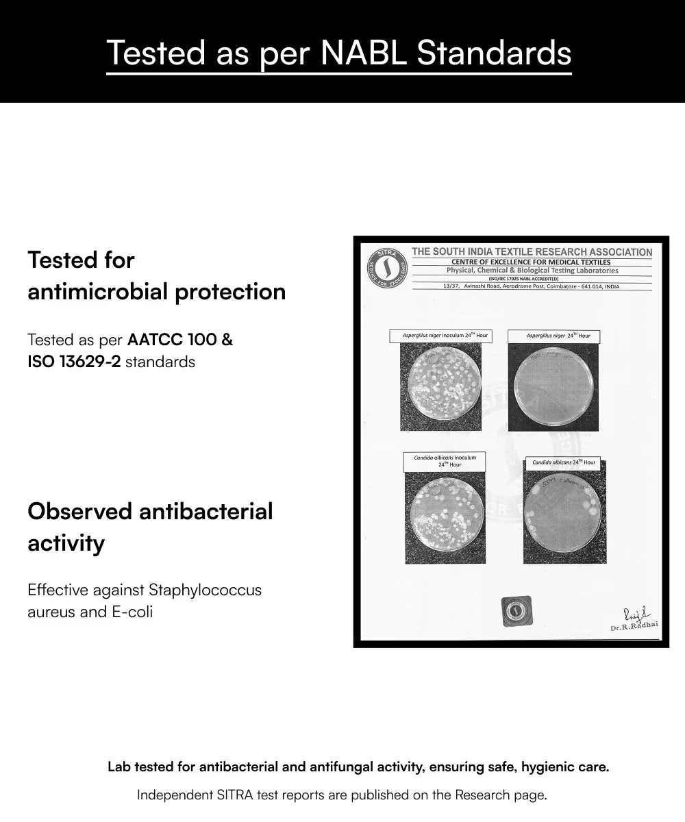 Text and certification logo related to antimicrobial protection and antibacterial activity testing.