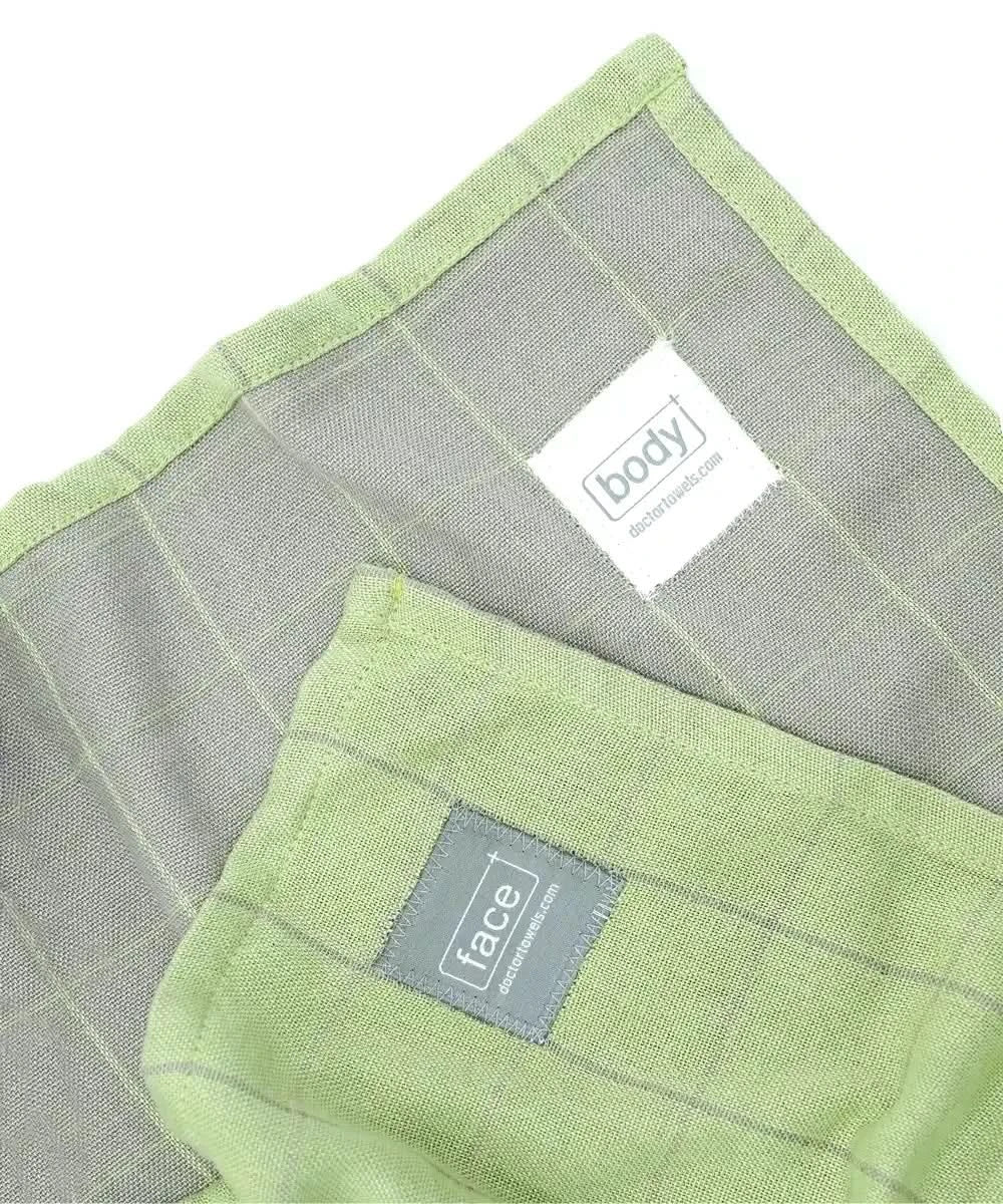Showing dual zones in a towel with 'face' and 'body' labels on a towel