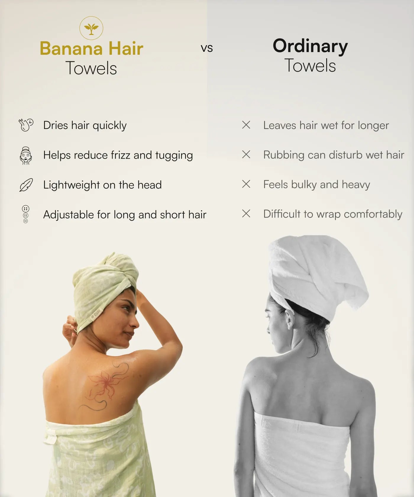Banana Jacquard floral Hair Towel | 210 GSM | 25cm x 65cm x 5cm