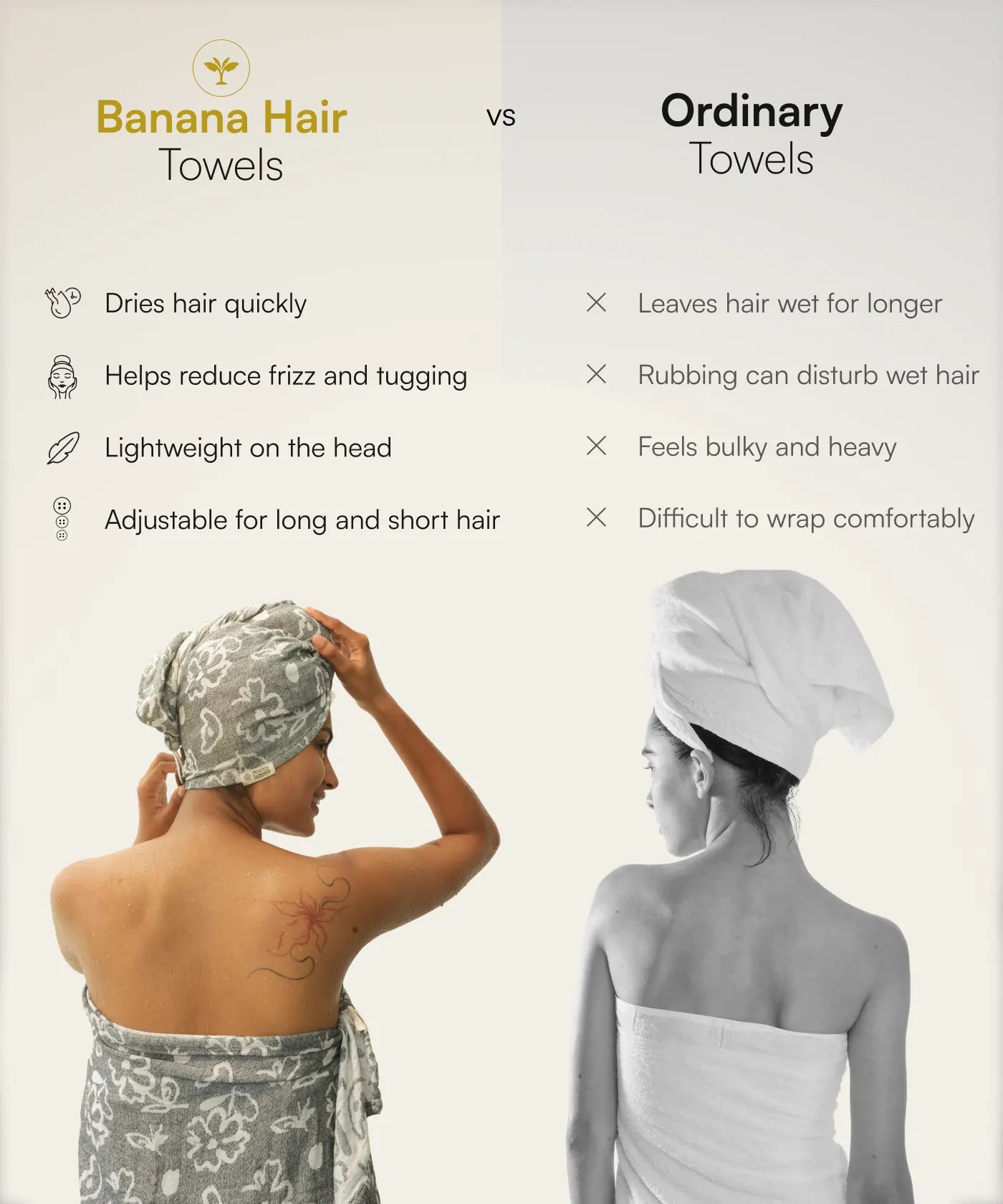 Banana Jacquard floral Hair Towel | 210 GSM | 25cm x 65cm x 5cm