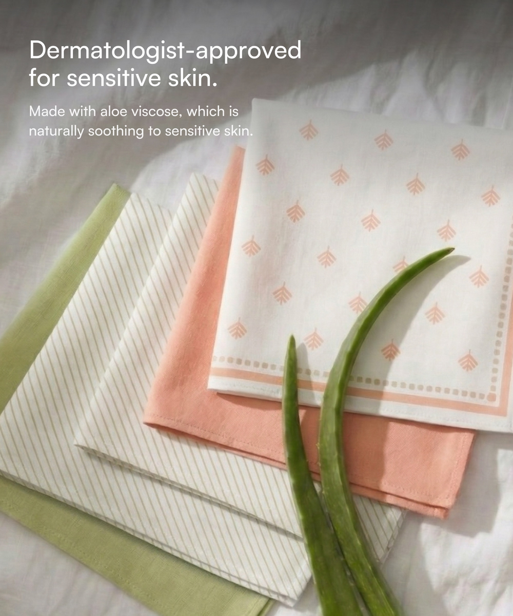 Aluvera Hand kerchief | Honey Peach and Aloe Green | 40 X 40 cm | Pack of 4