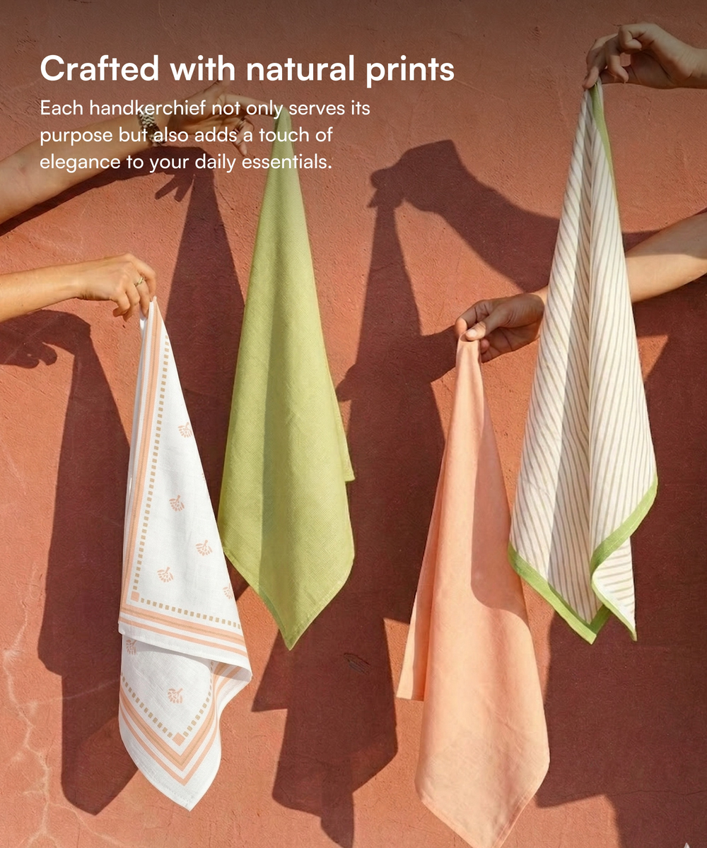 Aluvera Hand kerchief | Honey Peach and Aloe Green | 40 X 40 cm | Pack of 4
