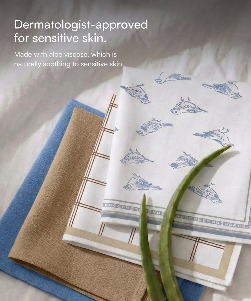 Aluvera Hand kerchief | Mirage Blue and Frozen Dew | 40 X 40 cm | Pack of 4