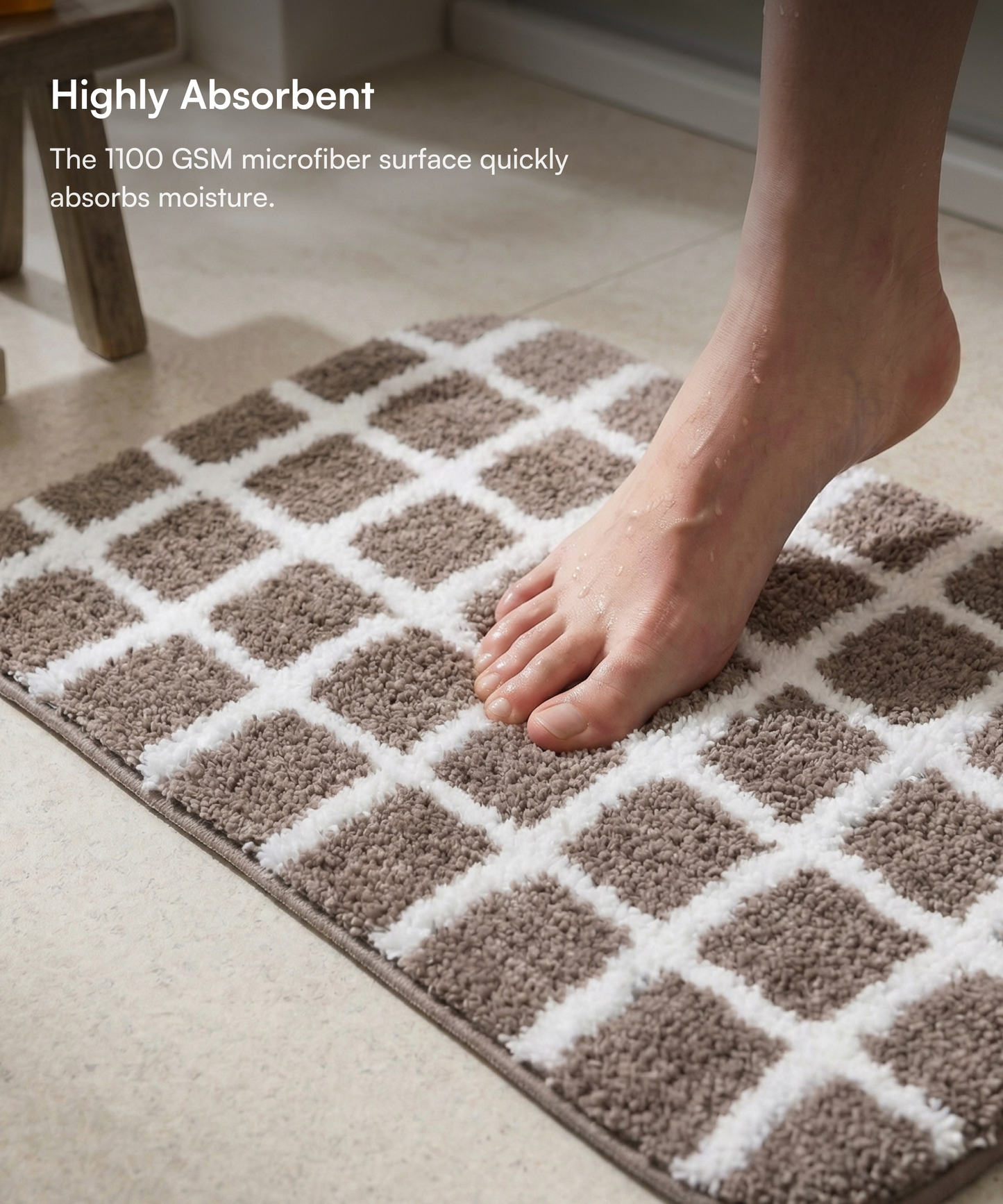 Checkered Bath Mat | Simply Taupe Color | Pack of 2