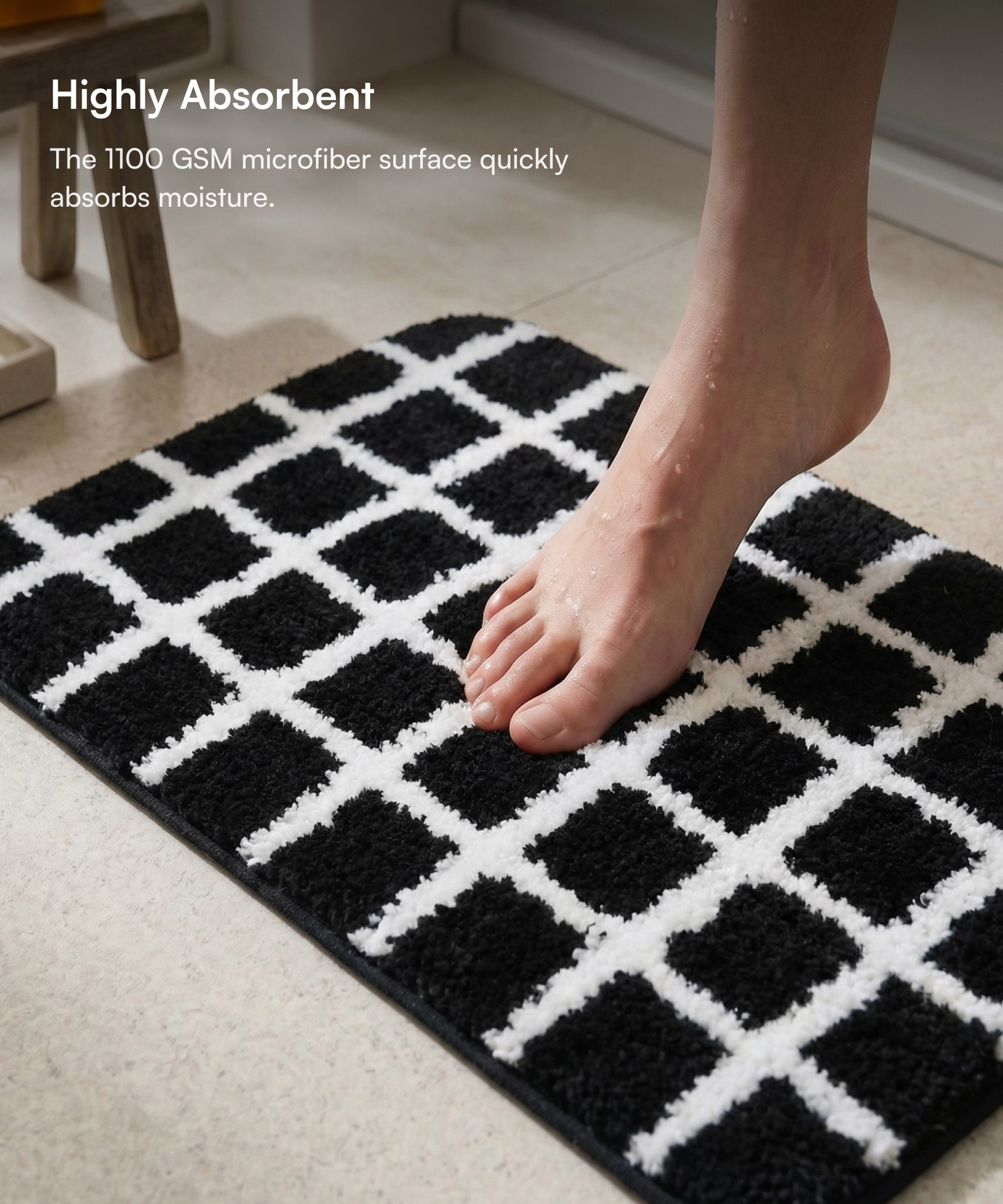 Checkered Bath Mat | Black Color | Pack of 2