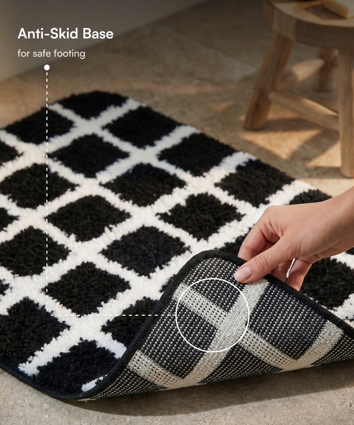 Checkered Bath Mat | Black Color | Pack of 2