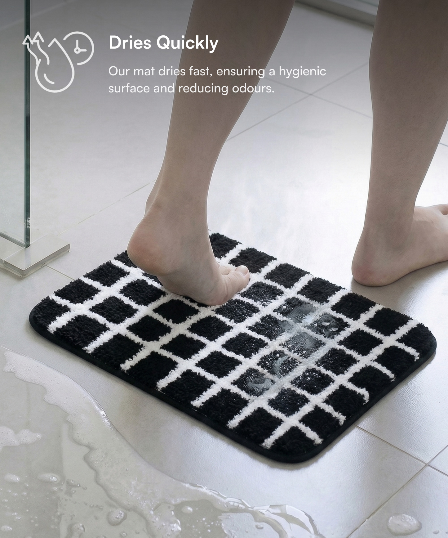 Checkered Bath Mat | Black Color | Pack of 2
