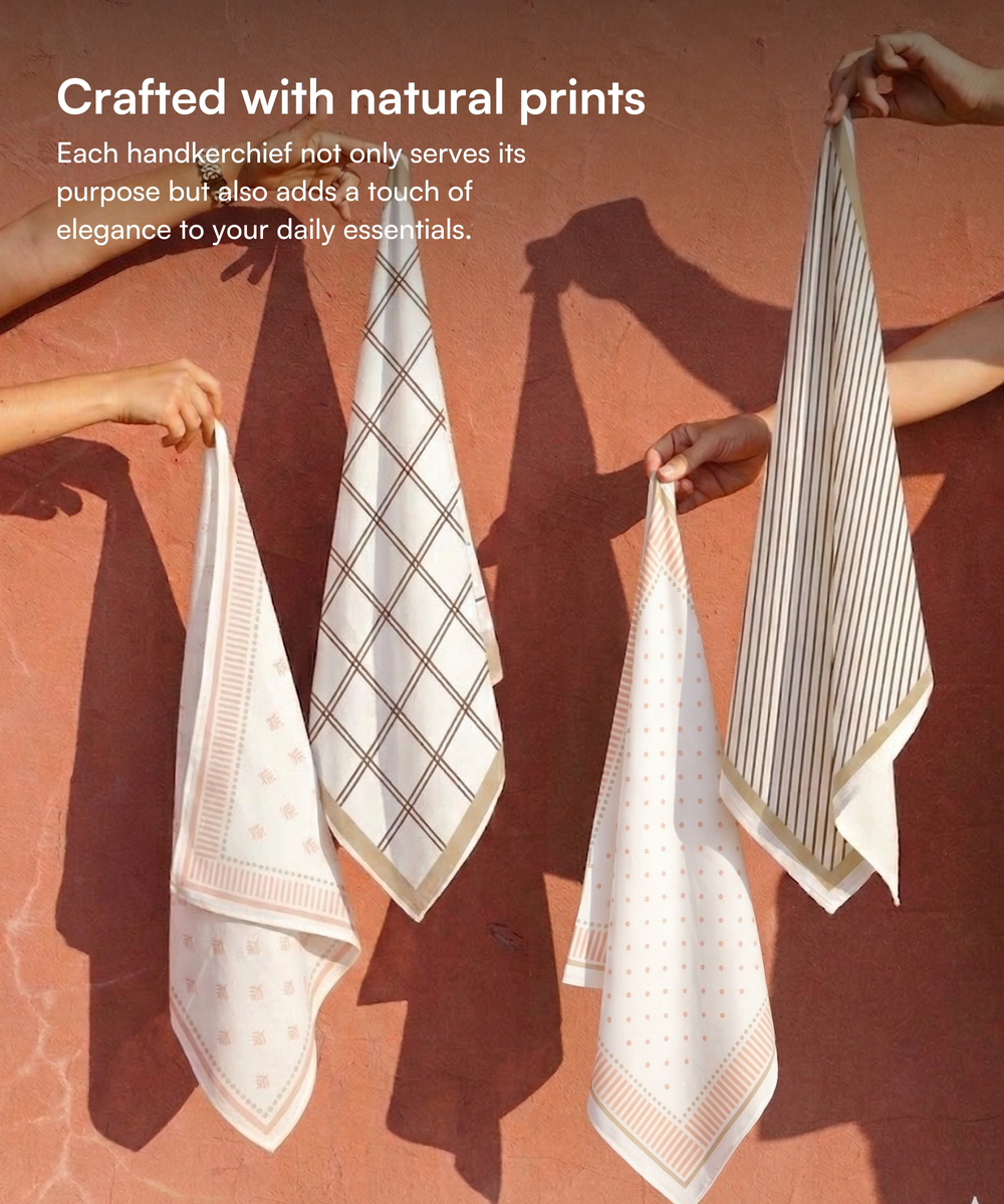 Aluvera Hand kerchief | Chocolate Brown and Honey peach Combo | 40 X 40 cm | Pack of 4