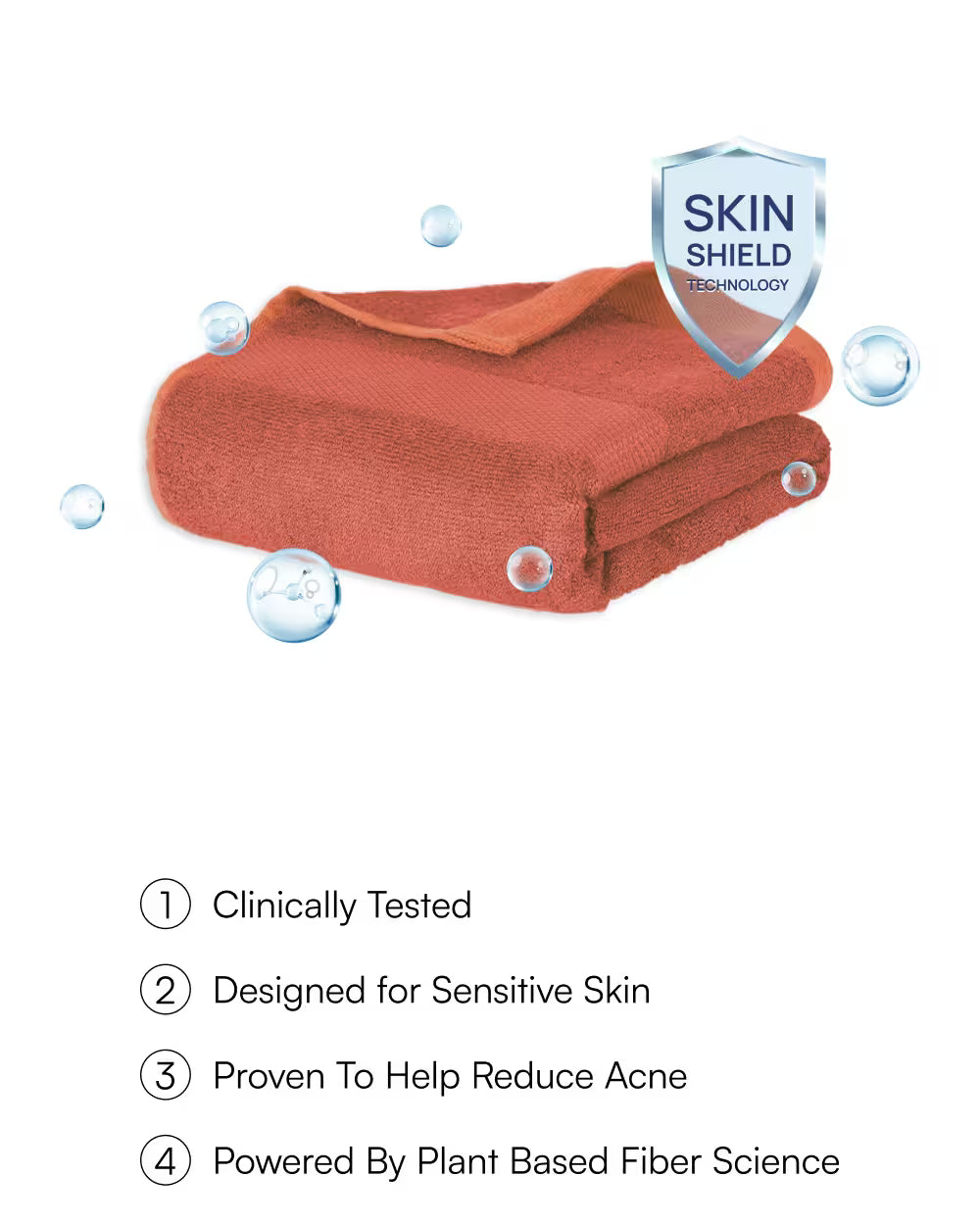 Red towel with 'Skin Shield Technology' label on a white background