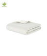 Folded frosted grey Aluvera towel on a white background with a small Aloe Vera tag.