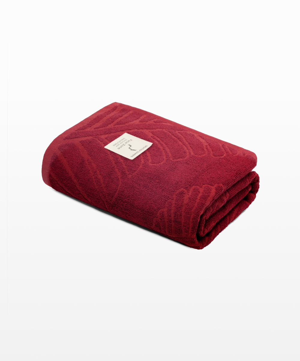 Alufern Terry Bath Towel - Cherrywood Red with Face Zone label