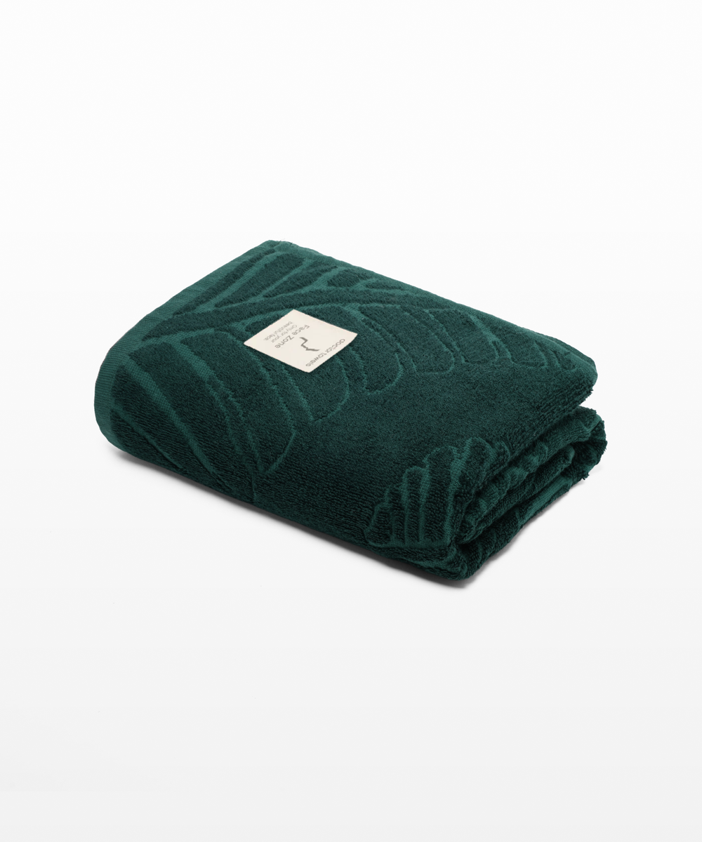 Alufern Terry Bath Towel - Hunter Green with Face Zone label