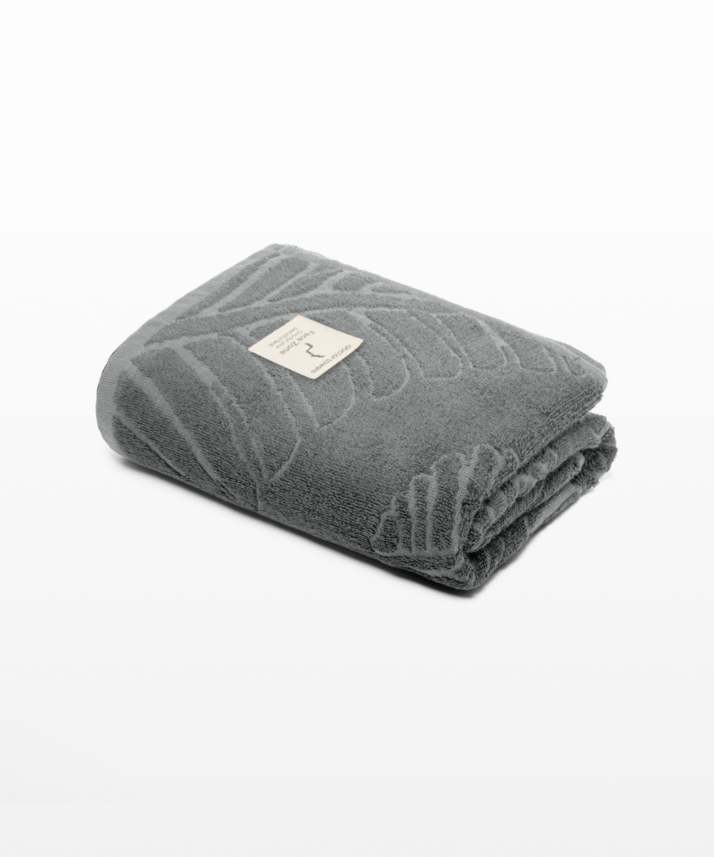 Alufern Terry Bath Towel - Oslo Grey with Face Zone label