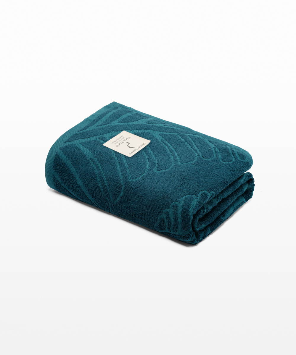 Alufern Terry Bath Towel - Peacock Teal with Face Zone label