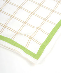 Fabric with a grid pattern and green border on a white background