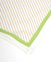Striped fabric handkerchief with green border on a white background