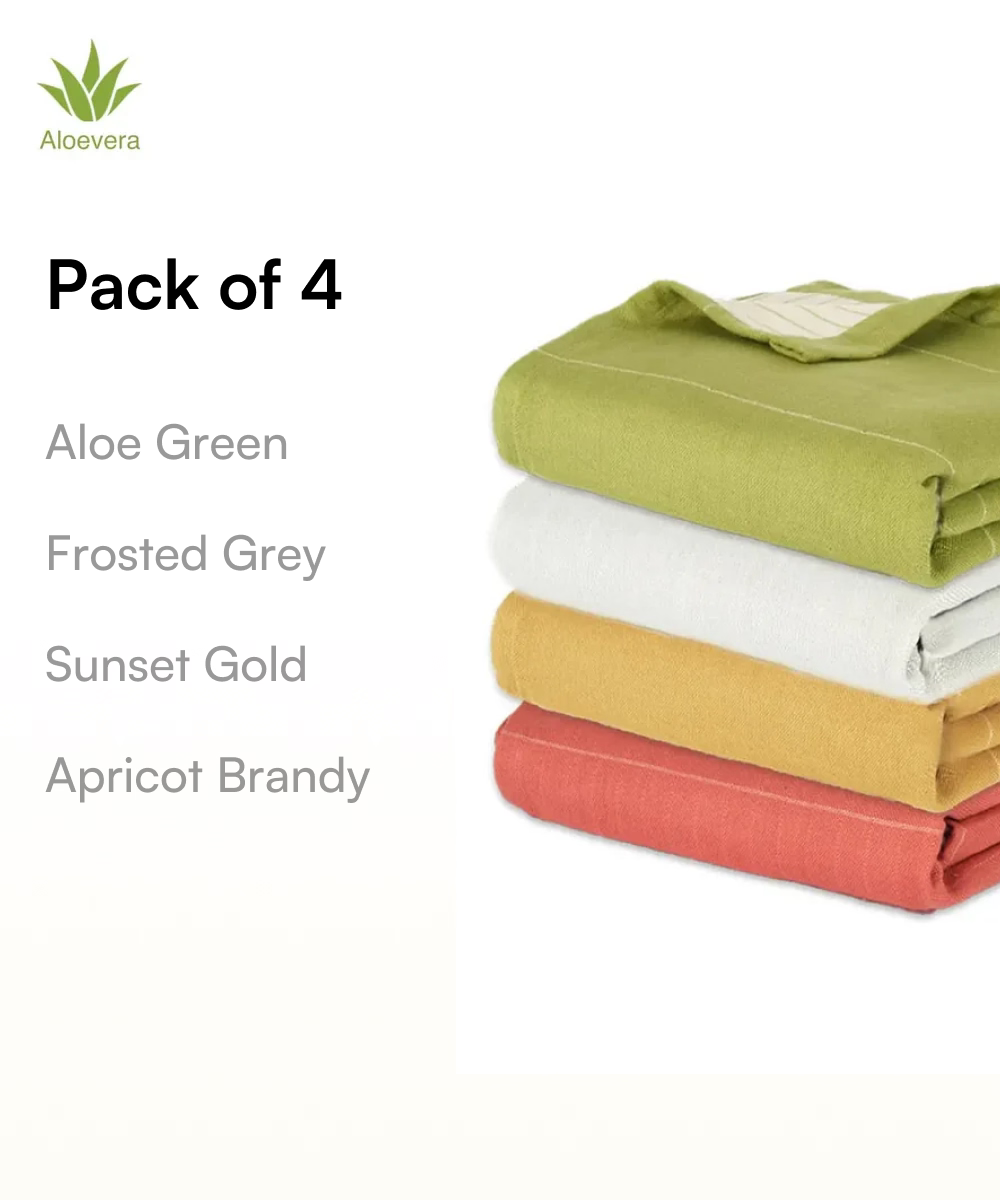 Aluvera Double Cloth Bath Towels | 330 GSM | 75 x 150 cm | Pack of 4