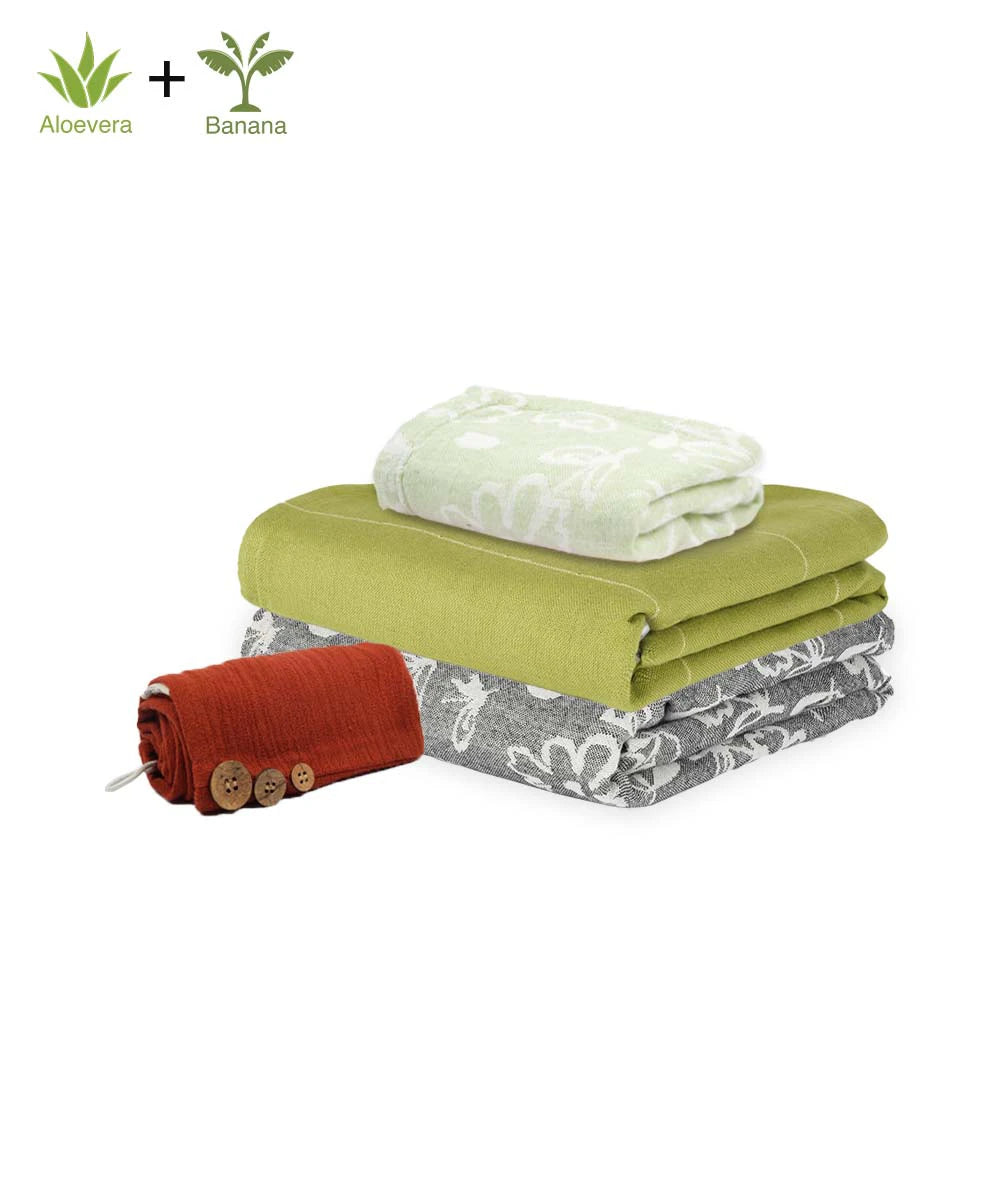 Pack of 4 with Hair and Hand Towels - Skin-Safe Monsoon Bundle