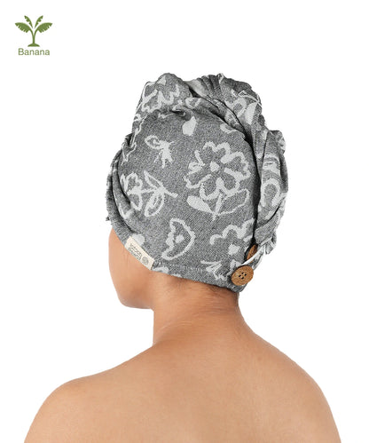 Banana Jacquard Floral Hair Towel | 350GSM |  25cm x 65cm x 5 cm