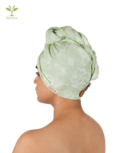 Banana Jacquard Floral Hair Towel | 350GSM |  25cm x 65cm x 5 cm
