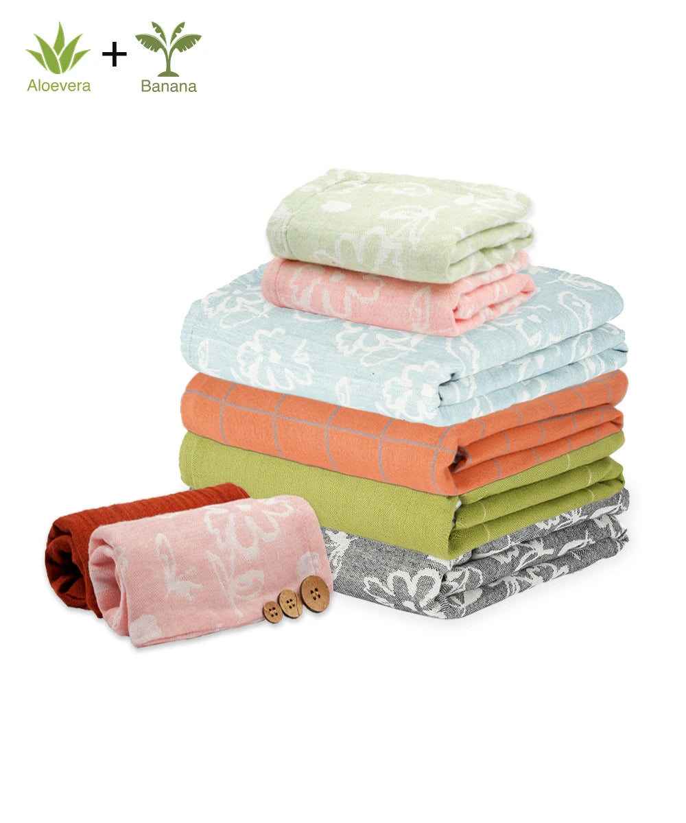 Pack of 8 with 2 Hand & 2 Hair Towels- Skin-Safe Monsoon Bundle