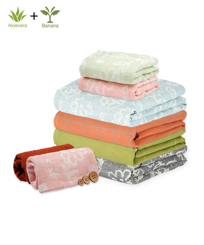 Pack of 8 with 2 Hand & 2 Hair Towels- Skin-Safe Monsoon Bundle