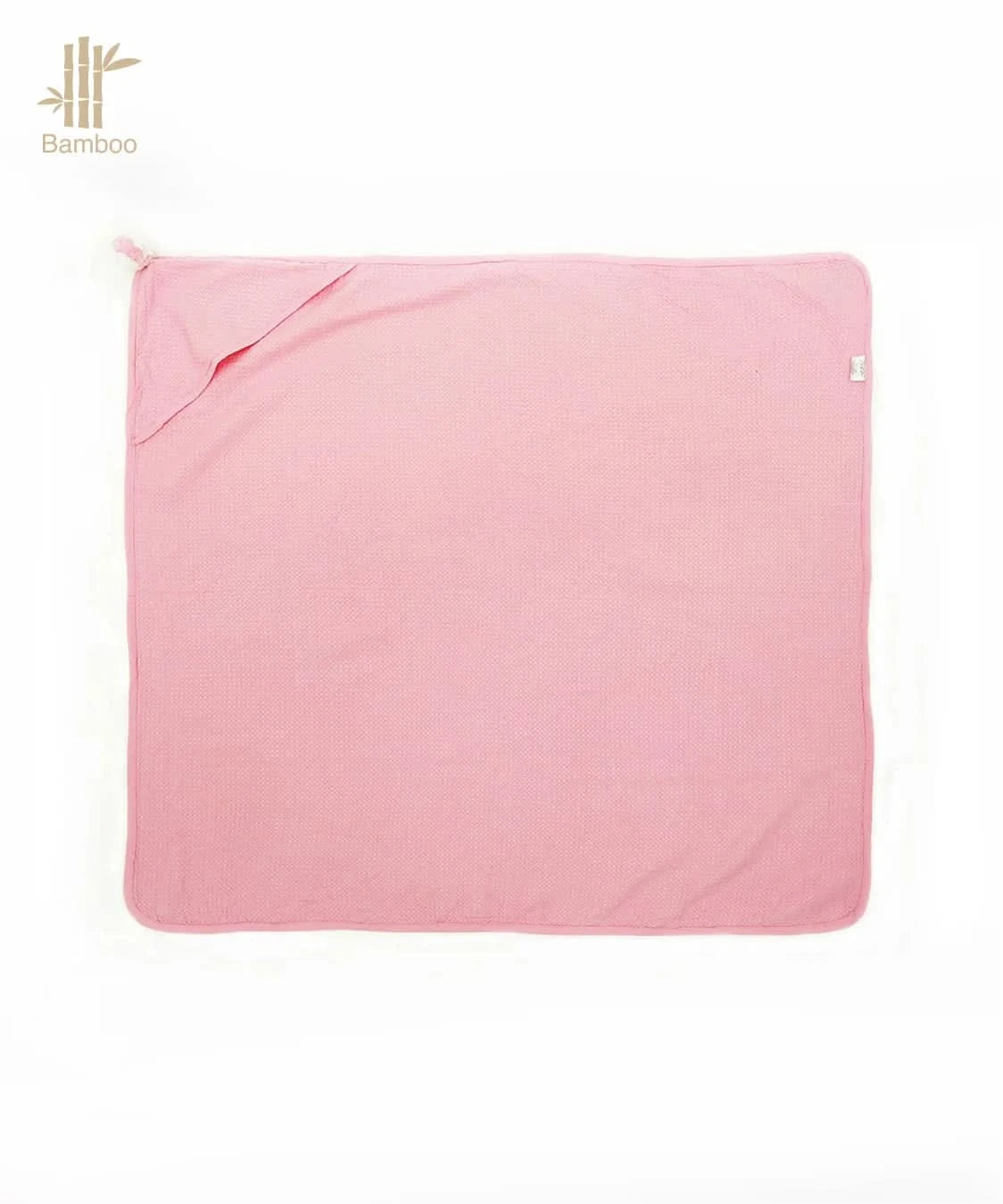 Pink baby bamboo hooded baby towel with a bamboo icon on a white background
