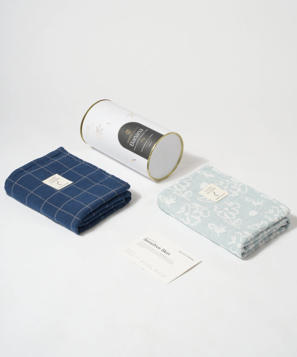 Banana Bath Towels - Blue Combo | Pack of 2 | 75 x 150 cm - Celebration Canister