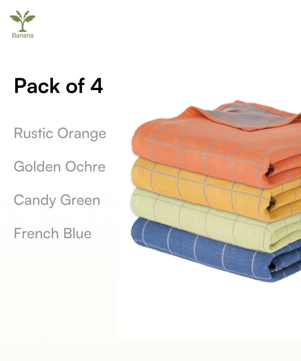 Banana Double Cloth Bath Towels | 330 GSM | 75 X 150 cm | Pack of 4