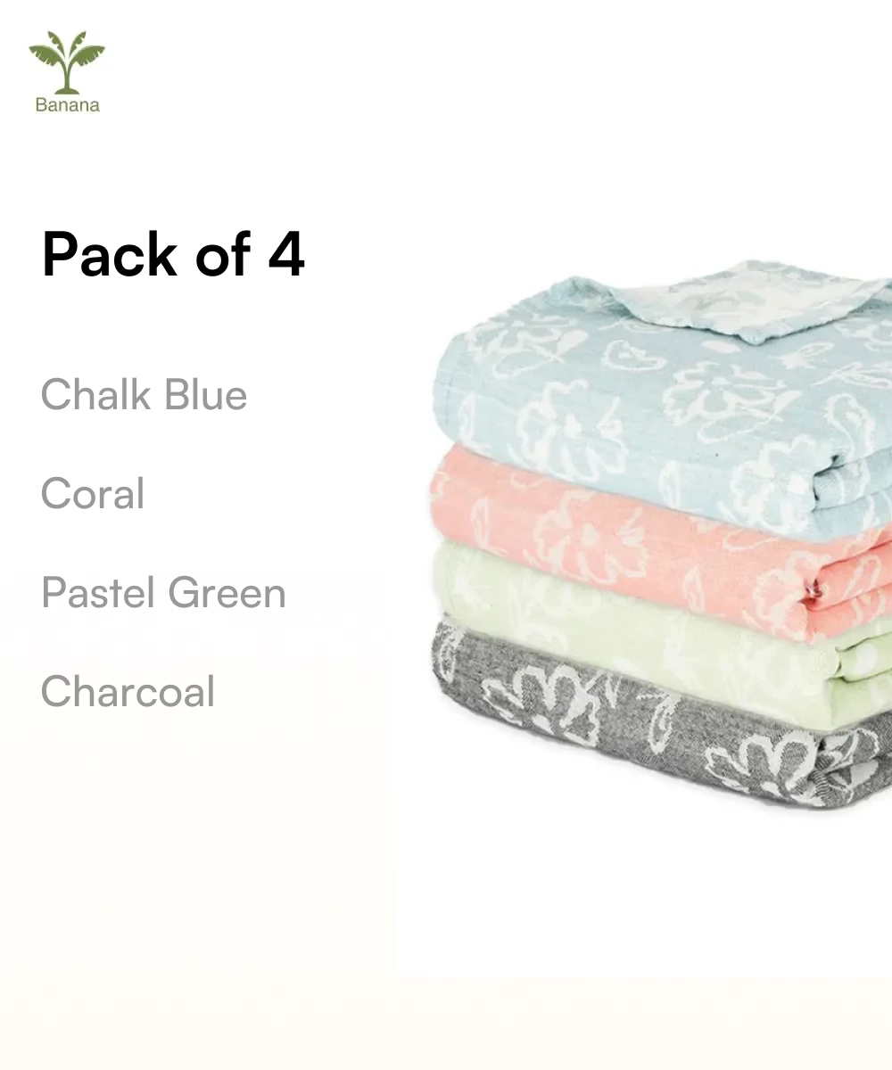 Banana Jacquard Floral Bath Towel | 210 GSM | 75 x 150 cm | Pack of 4