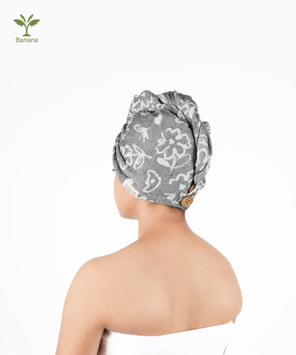 Banana Jacquard Hair Towel - Floral Design, 350GSM, 25cm x 65cm x 5cm