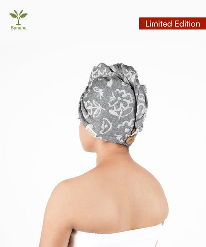 Banana Jacquard Floral Hair Towel | 350GSM |  25cm x 65cm x 5 cm