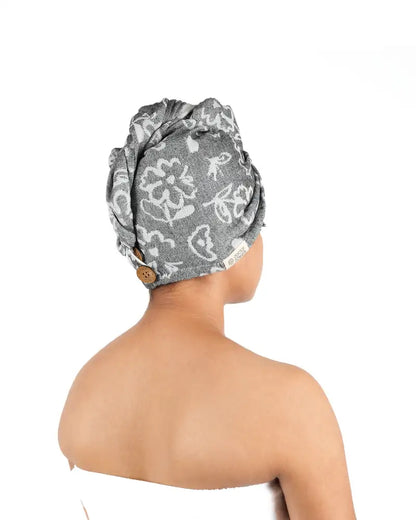 Banana Jacquard Floral Hair Towel | 350GSM |  25cm x 65cm x 5 cm
