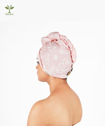Banana Jacquard floral Hair Towel - 350GSM, 25cm x 65cm x 5cm