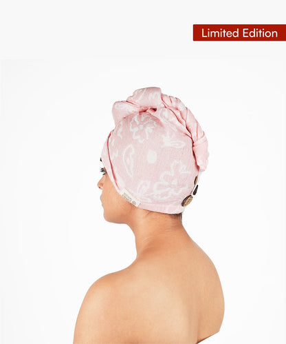 Banana Jacquard Floral Hair Towel | 350GSM |  25cm x 65cm x 5 cm