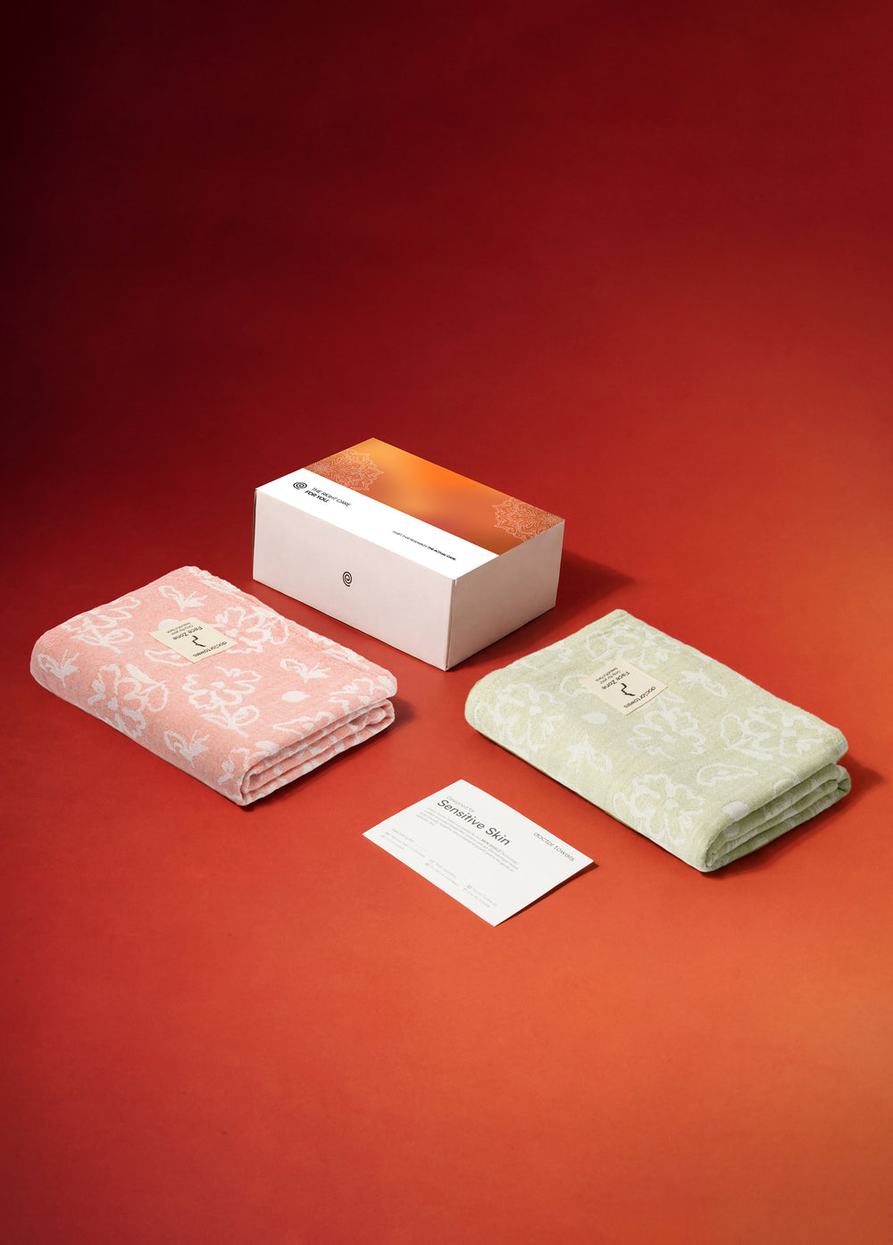 Banana Jacquard Floral Bath Towels | 210 GSM | 75 x 150 cm | Set of 2 - Coral + Pastel Green