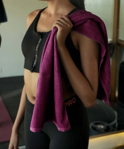 Banana Terry Gym Towel | 400 GSM | 40 X 90 cm | Pack of 2 | Jet Black and Burgundy