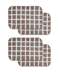 Set of two checkered bath mats with brown and white squares on a white background