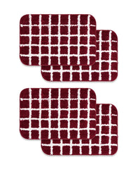 Set of two red checkered bath mats on a white background