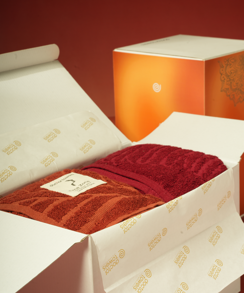 AluFern Terry Bath Towels | 400 GSM | 75 x 150 cm | Set of 2 - Cherrywood Red + Maple Rust