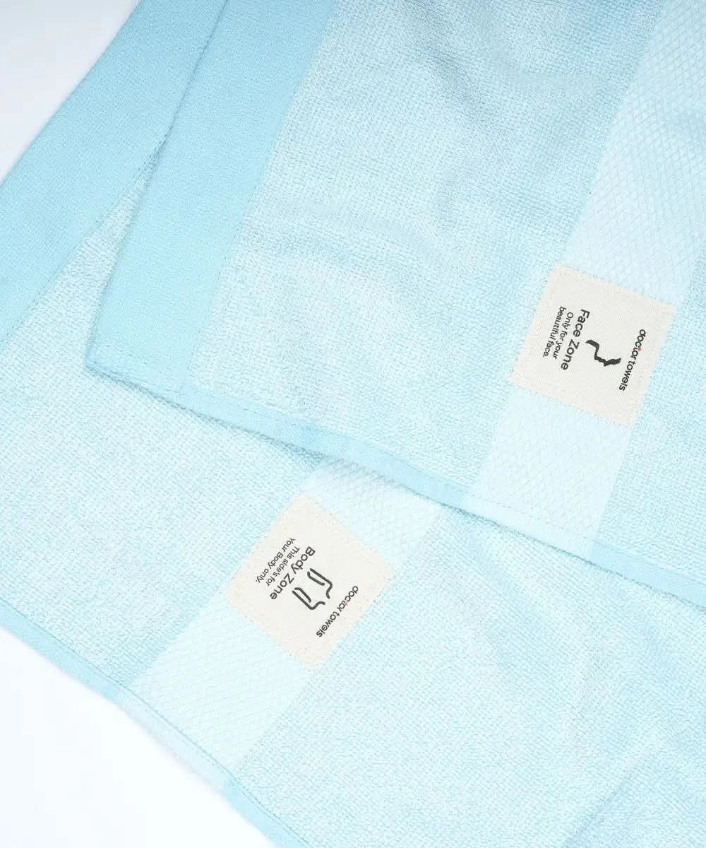 Light blue fabric with a label on a white background